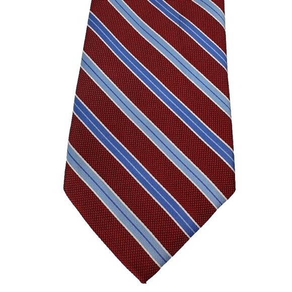 Brooks Brothers Stain Resistant Silk Neck Tie Made in USA Red Blue Stripe Mens - Picture 1 of 6